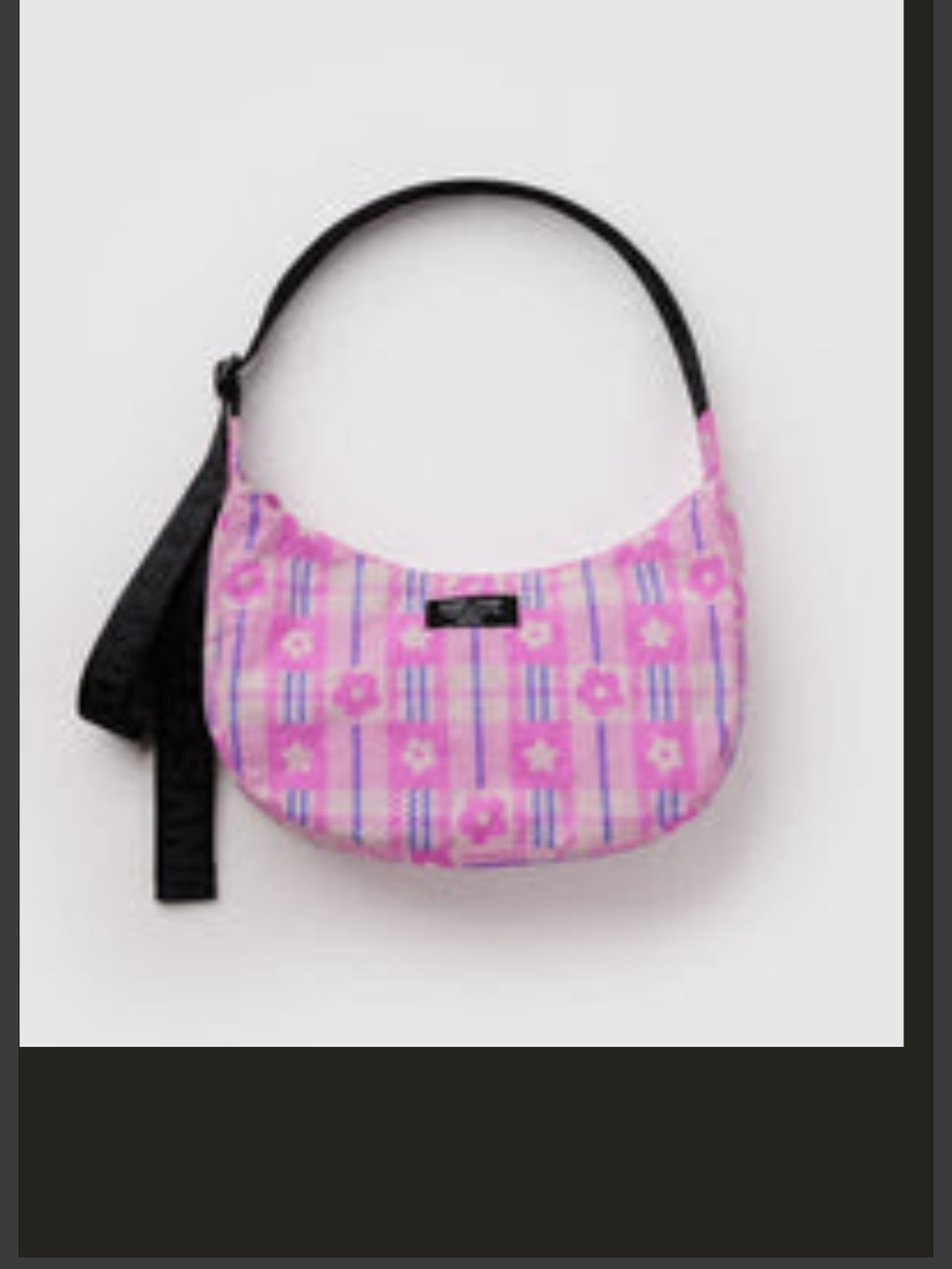 Pink Floral Plaid Shoulder Bag with Black Strap
